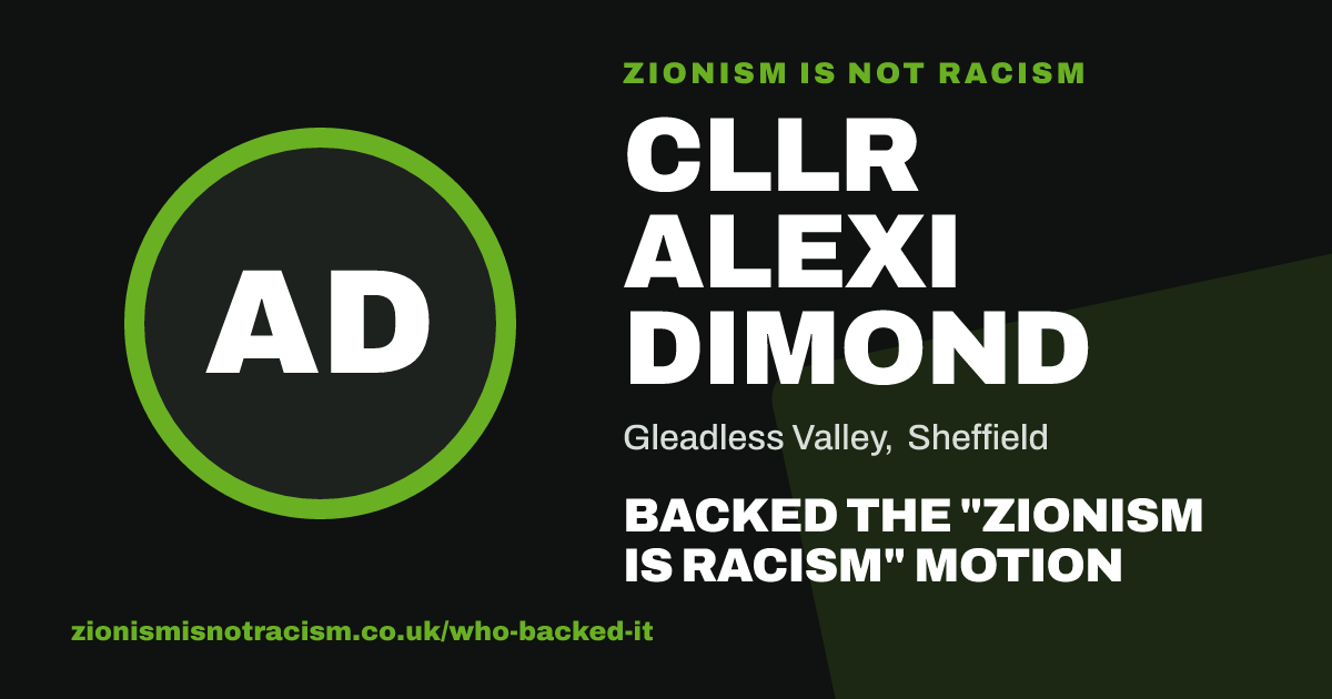 Share image: Cllr Alexi Dimond backed the "Zionism is Racism" motion