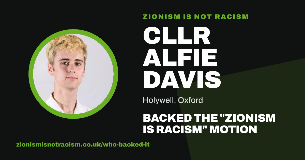 Share image: Cllr Alfie Davis backed the "Zionism is Racism" motion