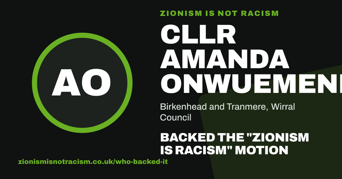 Share image: Cllr Amanda Onwuemene backed the "Zionism is Racism" motion