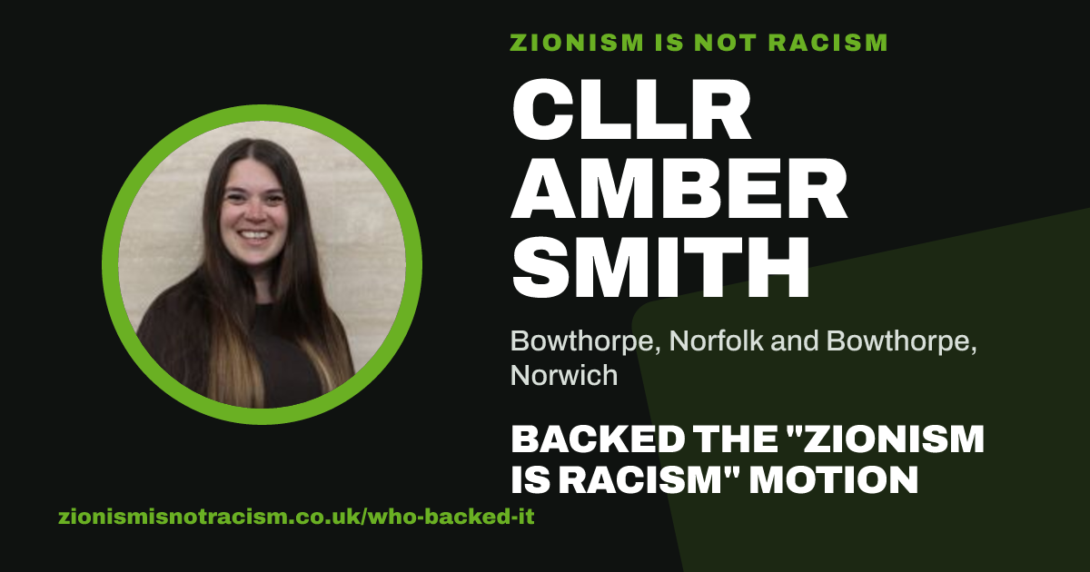 Share image: Cllr Amber Smith backed the "Zionism is Racism" motion