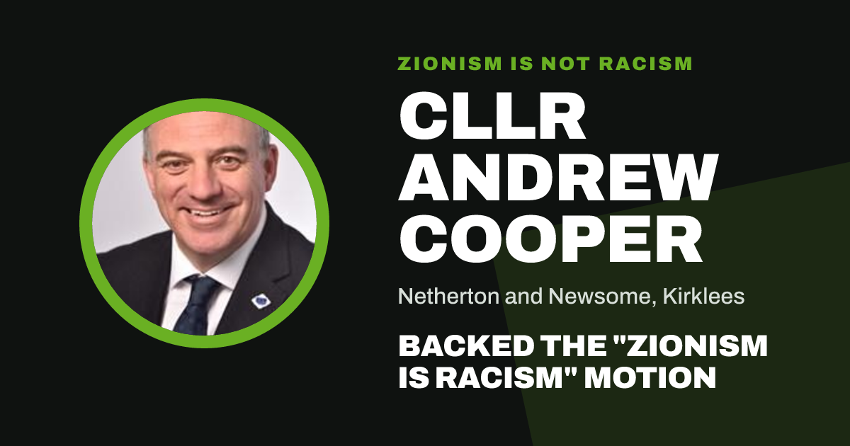 Share image: Cllr Andrew Cooper backed the "Zionism is Racism" motion
