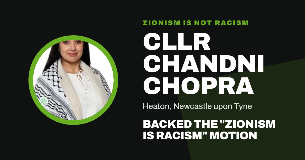 Share image: Cllr Chandni Chopra backed the "Zionism is Racism" motion