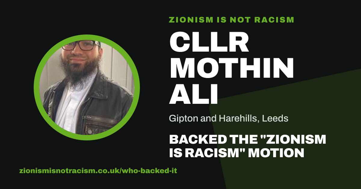 Share image: Cllr Mothin Ali backed the "Zionism is Racism" motion
